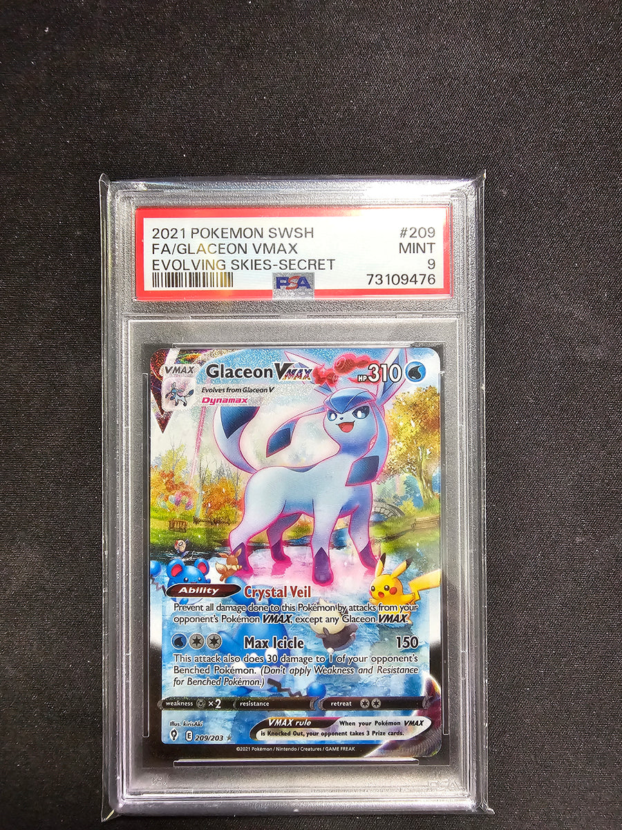 PSA 9 MINT Pokemon TCG Glaceon VMAX Evolving Skies 209/203 Holo Secret –  Jeffthrowcards
