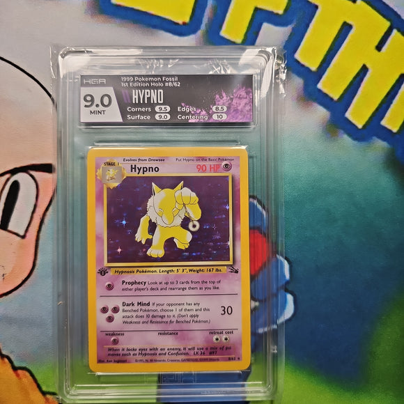 1999 POKEMON FOSSIL 1ST EDITION HOLO #8/62 HYPNO HGA 9 CERT 9ZYLTZCFUN