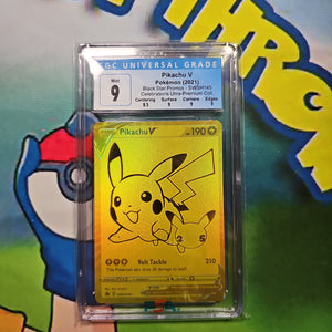 PIKACHU V POKEMON (2021) BLACK STAR PROMOS - SWSH145 CELEBRATIONS ULTRA-PREMIUM COLL. CGC 9 CERT 4070289004