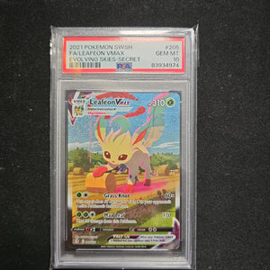 2021 POKEMON SWSH FA/LEAFEON VMAX EVOLVING SKIES-SECRET PSA 10 CERT 83934974