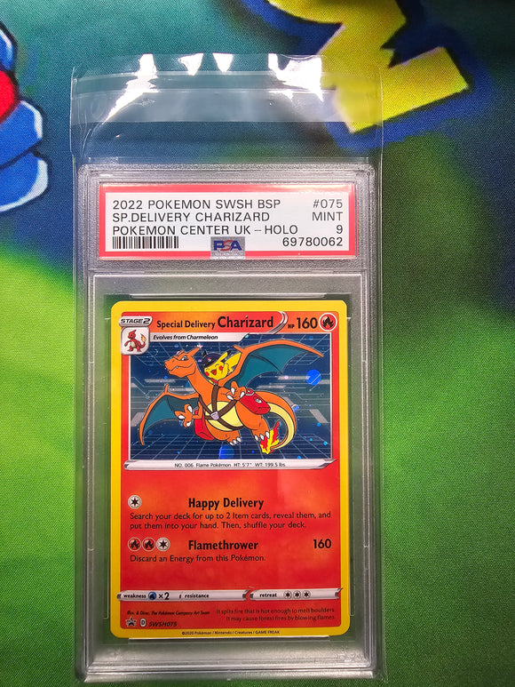 2022 POKEMON SWSH BSP SP.DELIVERY CHARIZARD POKEMON CENTER UK - HOLO PSA 9 CERT 69780062