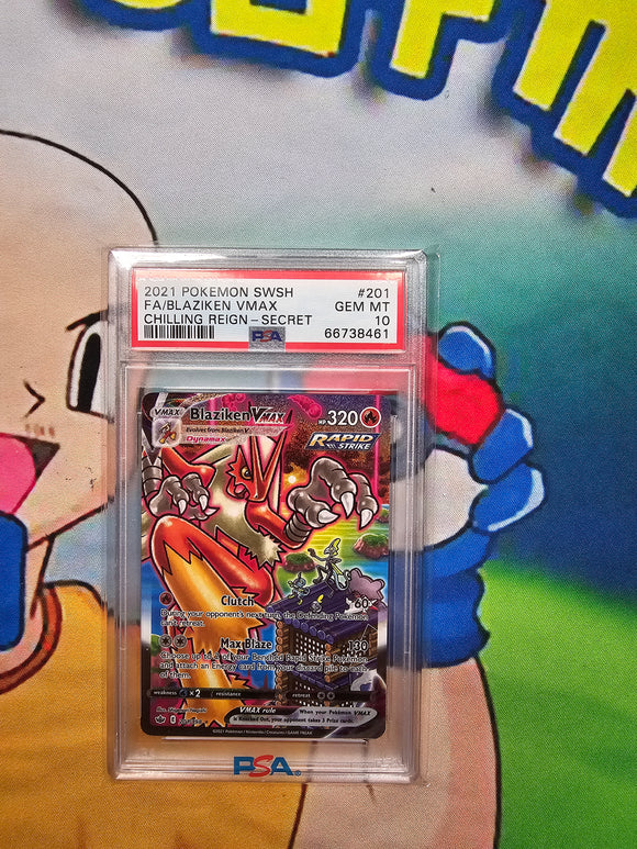 2021 POKEMON SWSH FA/BLAZIKEN VMAX CHILLING REIGN - SECRET PSA 10 CERT 66738461