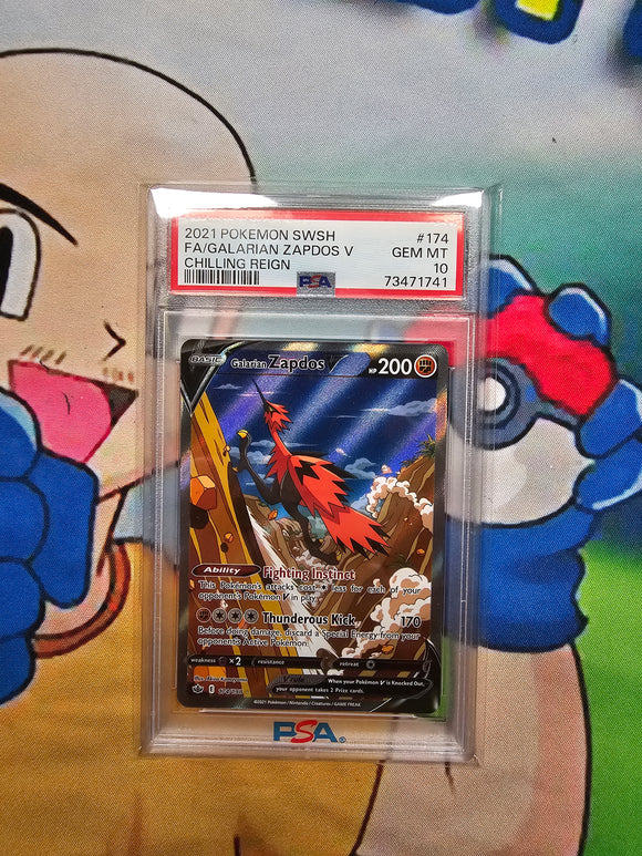 2021 POKEMON SWSH FA/GALARIAN ZAPDOS V CHILLING REIGN PSA 10 CERT 73471741