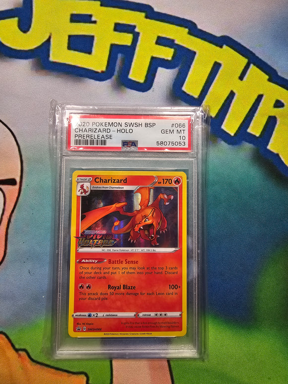 2020 POKEMON SWSH BSP CHARIZARD - HOLO PRERELEASE PSA 10 CERT 58075053