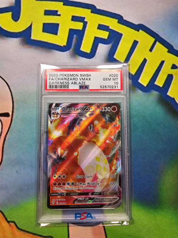 2020 POKEMON SWSH FA/CHARIZARD VMAX DARKNESS ABLAZE PSA 10 CERT 52670231