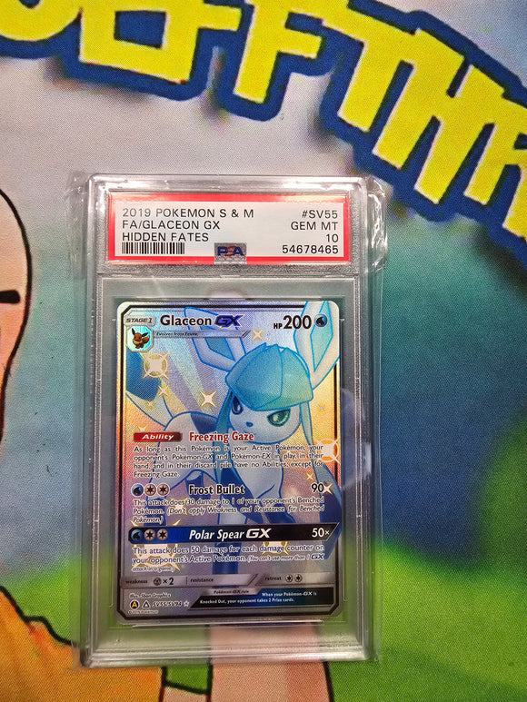 2019 POKEMON S & M FA/GLACEON GX HIDDEN FATES PSA 10 CERT 54678465