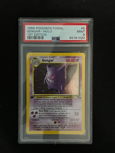 1999 POKEMON FOSSIL GENGAR - HOLO 1ST EDITION - PSA 9 GRADED CARD