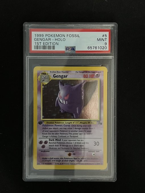 1999 POKEMON FOSSIL GENGAR - HOLO 1ST EDITION - PSA 9 GRADED CARD Jeffthrowcards 1999 POKEMON FOSSIL GENGAR - HOLO 1ST EDITION - PSA 9 GRADED CARD Jeffthrowcards