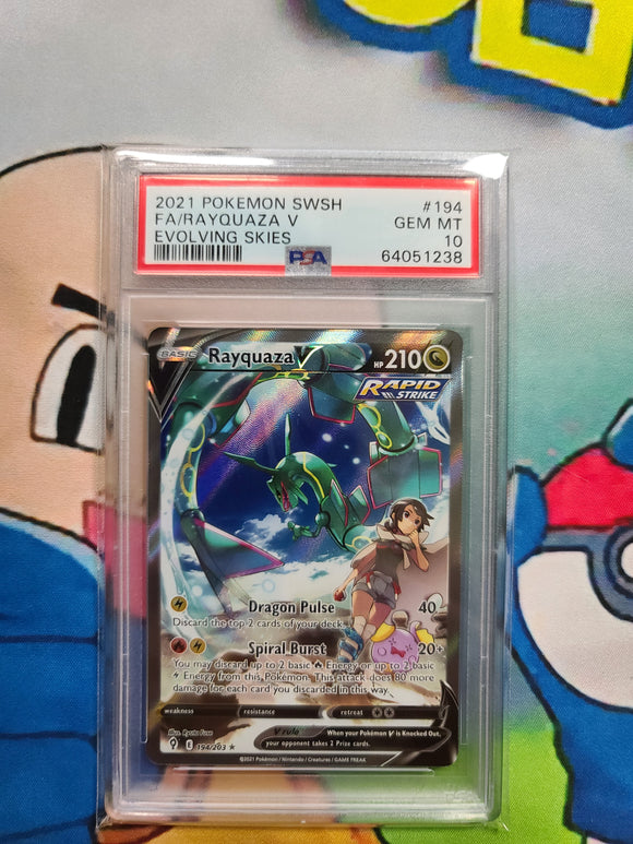 2021 POKEMON SWSH FA/RAYQUAZA V EVOLVING SKIES - PSA 10 GRADED CARD