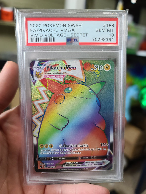 2020 POKEMON SWSH FA/PIKACHU VMAX VIVID VOLTAGE - SECRET - PSA 10 GRADED CARD