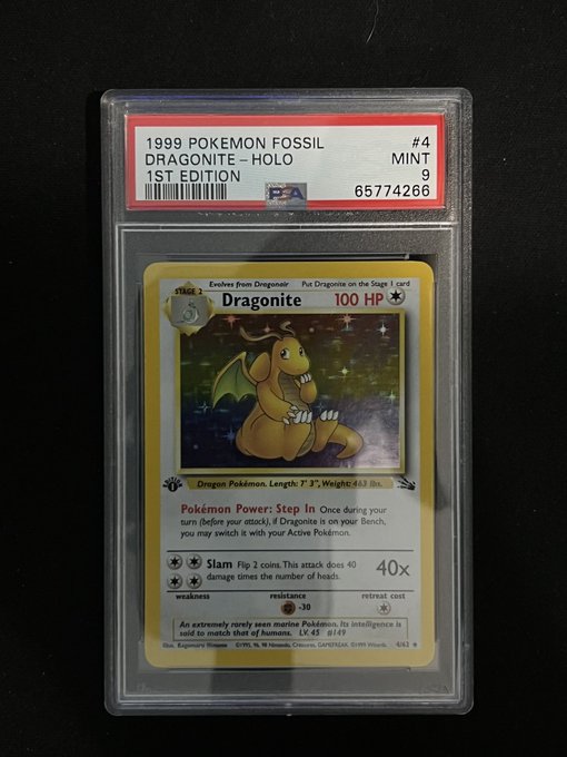 1999 POKEMON FOSSIL DRAGONITE - HOLO 1ST EDITION - PSA 9 GRADED CARD Jeffthrowcards 1999 POKEMON FOSSIL DRAGONITE - HOLO 1ST EDITION - PSA 9 GRADED CARD Jeffthrowcards