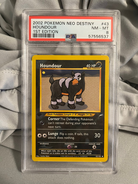 2002 POKEMON NEO DESTINY HOUNDOUR 1ST EDITION - PSA 8 GRADED CARD