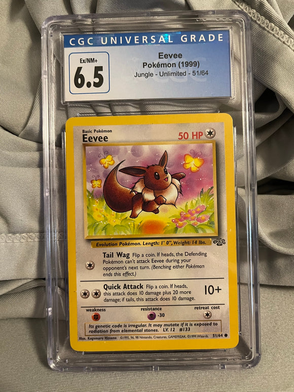 Eevee Pokemon (1999) Jungle - unlimited - 51/64 CGC 6.5 Graded Card Jeffthrowcards Eevee Pokemon (1999) Jungle - unlimited - 51/64 CGC 6.5 Graded Card Jeffthrowcards