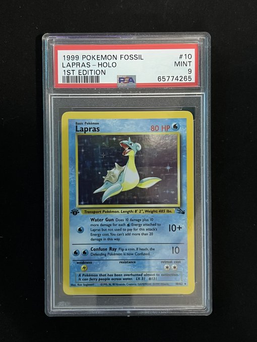 1999 POKEMON FOSSIL LAPRAS - HOLO 1ST EDITION - PSA 9 GRADED CARD