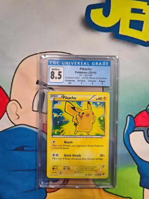 Pikachu Pokemon (2014) XY - 42/146 Cosmos Holo - LEGO Movie Exclusive - CGC 8.5 Graded Card