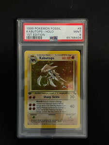 1999 POKEMON FOSSIL KABUTOPS - HOLO 1ST EDITION - PSA 9 GRADED CARD