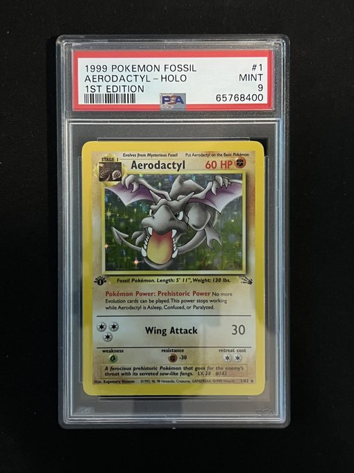 1999 POKEMON FOSSIL AERODACTYL - HOLO 1ST EDITION - PSA 9 GRADED CARD Jeffthrowcards 1999 POKEMON FOSSIL AERODACTYL - HOLO 1ST EDITION - PSA 9 GRADED CARD Jeffthrowcards
